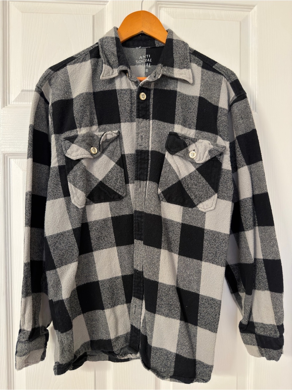 Anti Social Social Club Black & Gray Buffalo Plaid Button-Up Shacket